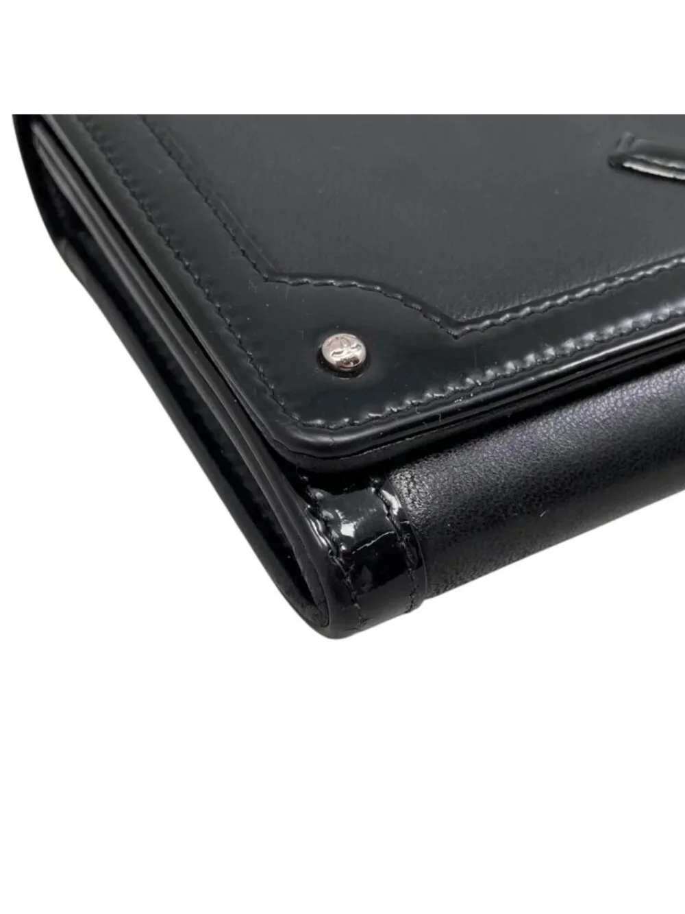 Chanel Bifold Wallet Enamel CC Logo Leather Black Silver